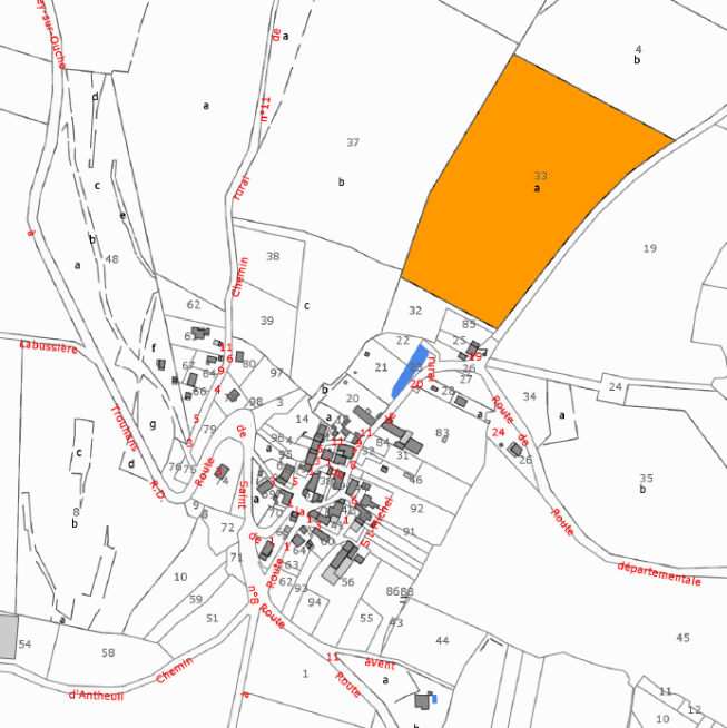 Plan cadastral de Détain mettant en évidence la parcelle ZC33